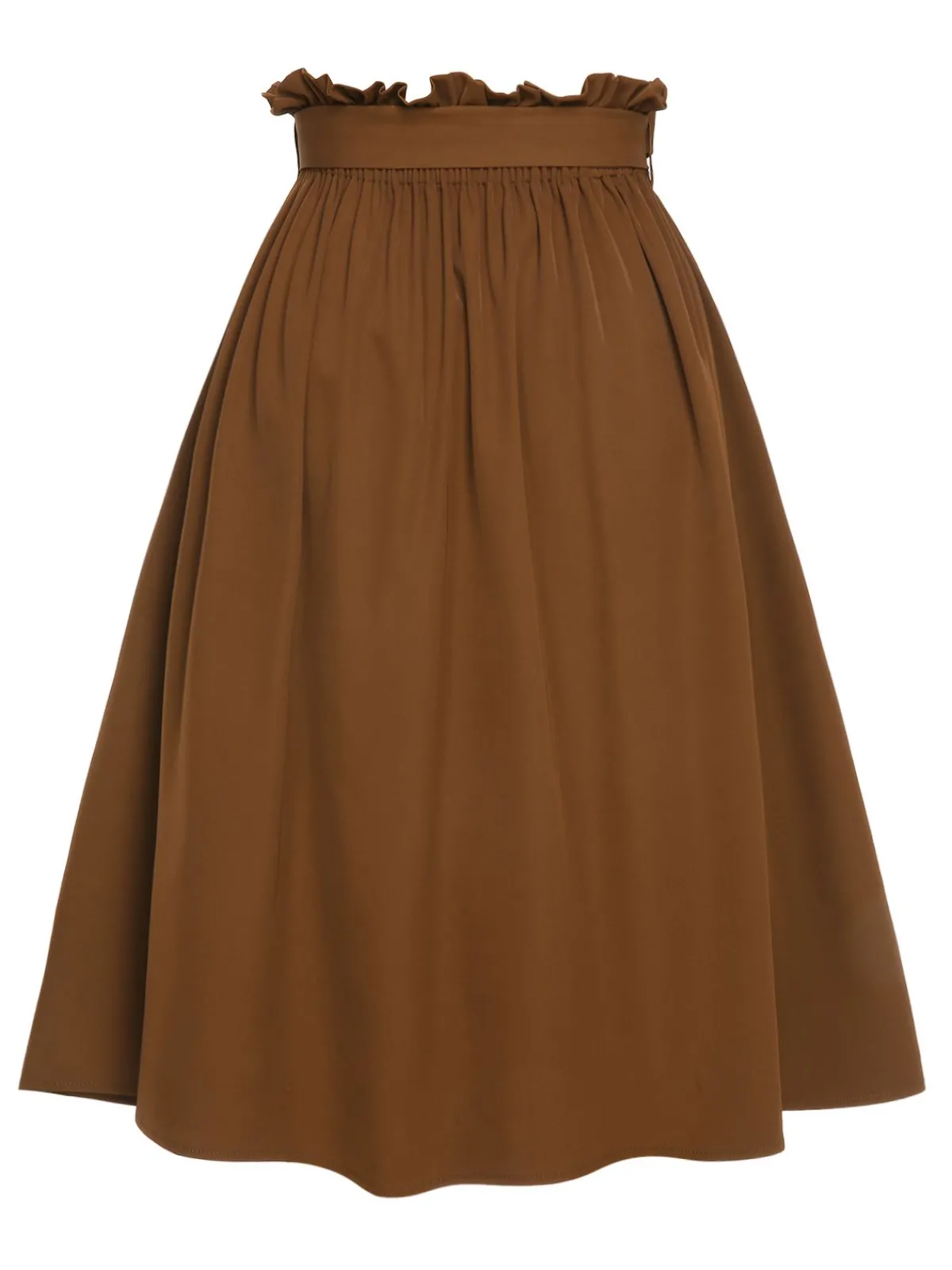 New Retro Stage 1950s Solid Elastic Waist Belt Skirt Brown