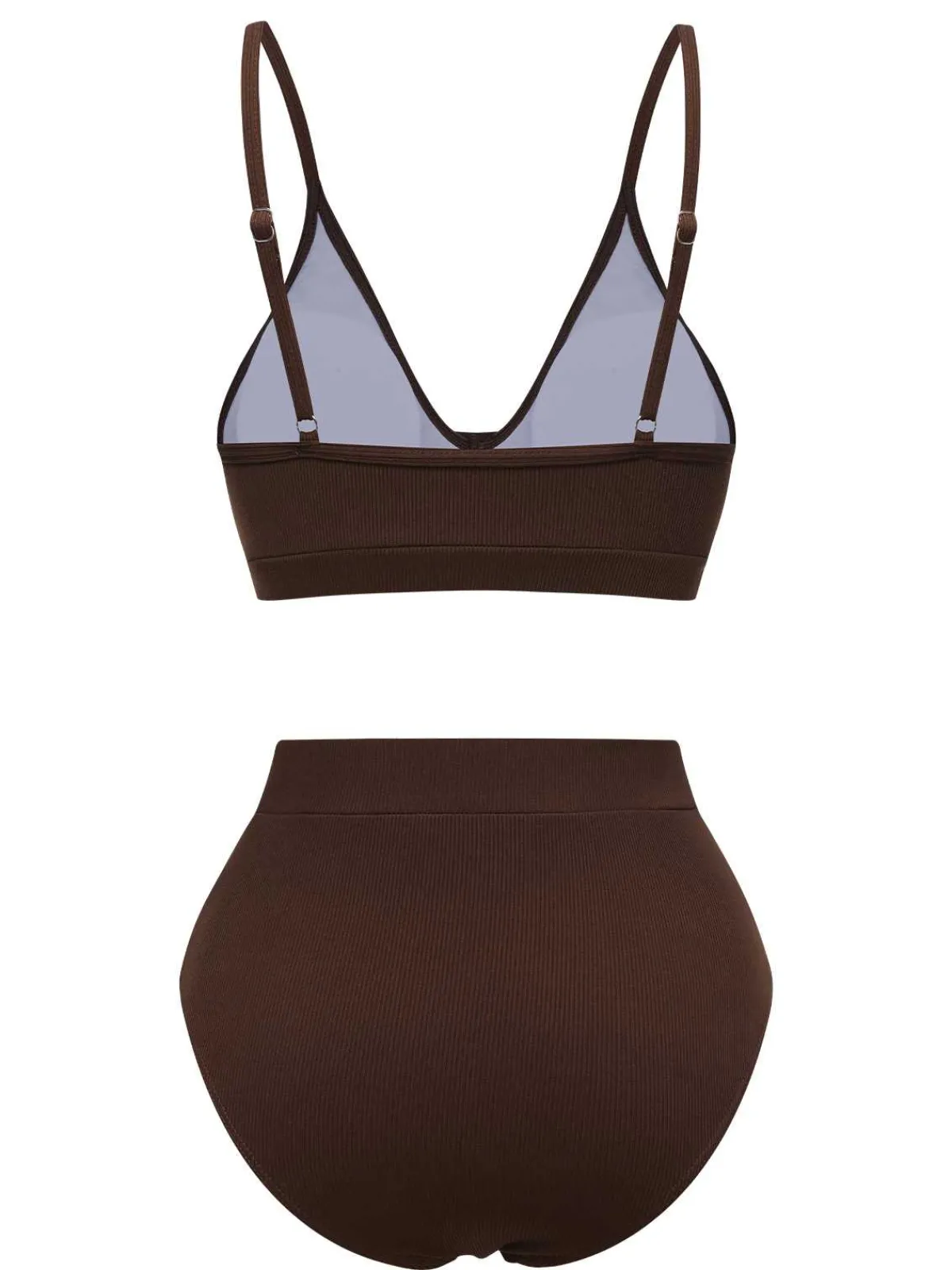 New Retro Stage 1950s Spaghetti Strap Solid Swimsuit Brown