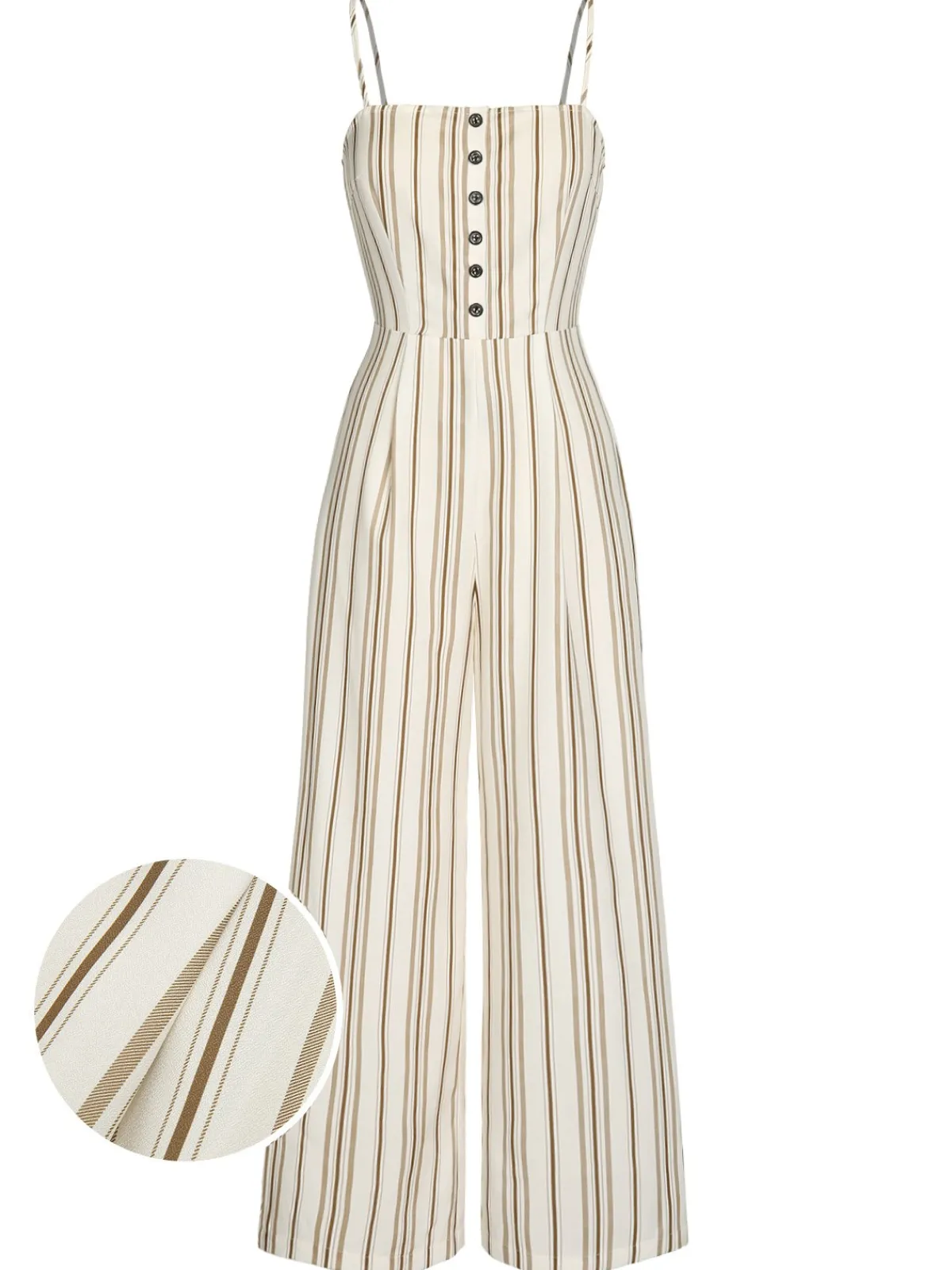 Sale Retro Stage 1930s Stripes Spaghetti Straps Jumpsuit Brown