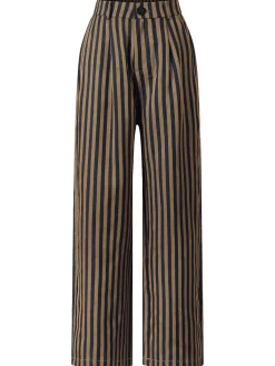 Best Retro Stage 1940s Stripes Straight-Leg Pants Brown
