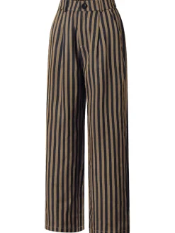 Best Retro Stage 1940s Stripes Straight-Leg Pants Brown