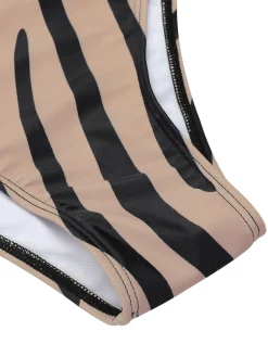 New Retro Stage Zebra Print Cutout One-Piece Swimsuit Brown