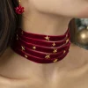 Discount Retro Stage Burgundy Christmas Star Wide Velvet Necklace
