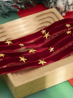 Discount Retro Stage Burgundy Christmas Star Wide Velvet Necklace