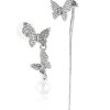 Hot Retro Stage Butterfly Diamond Pearl Asymmetric Earrings