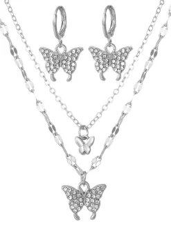 Clearance Retro Stage Butterfly Rhinestone Necklace & Earring Set