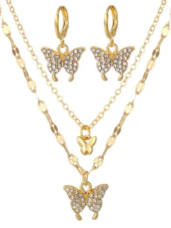 Clearance Retro Stage Butterfly Rhinestone Necklace & Earring Set