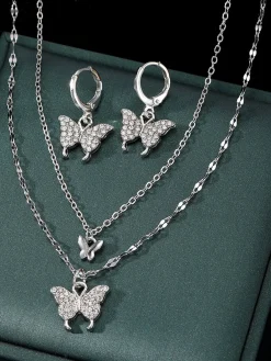Clearance Retro Stage Butterfly Rhinestone Necklace & Earring Set