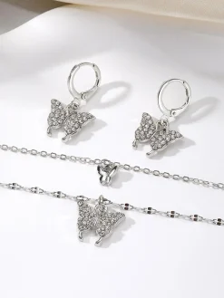 Clearance Retro Stage Butterfly Rhinestone Necklace & Earring Set