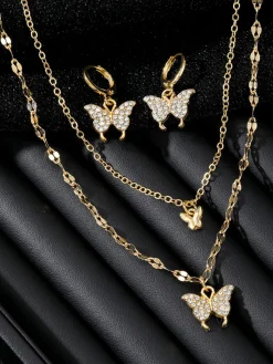 Clearance Retro Stage Butterfly Rhinestone Necklace & Earring Set