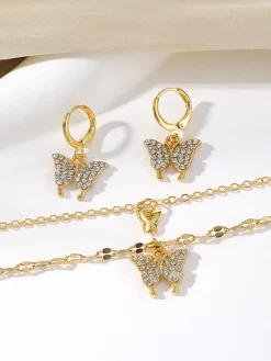 Clearance Retro Stage Butterfly Rhinestone Necklace & Earring Set