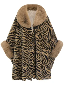 Sale Retro Stage Camel 1970s Fur Tiger Stripe Cape Coat