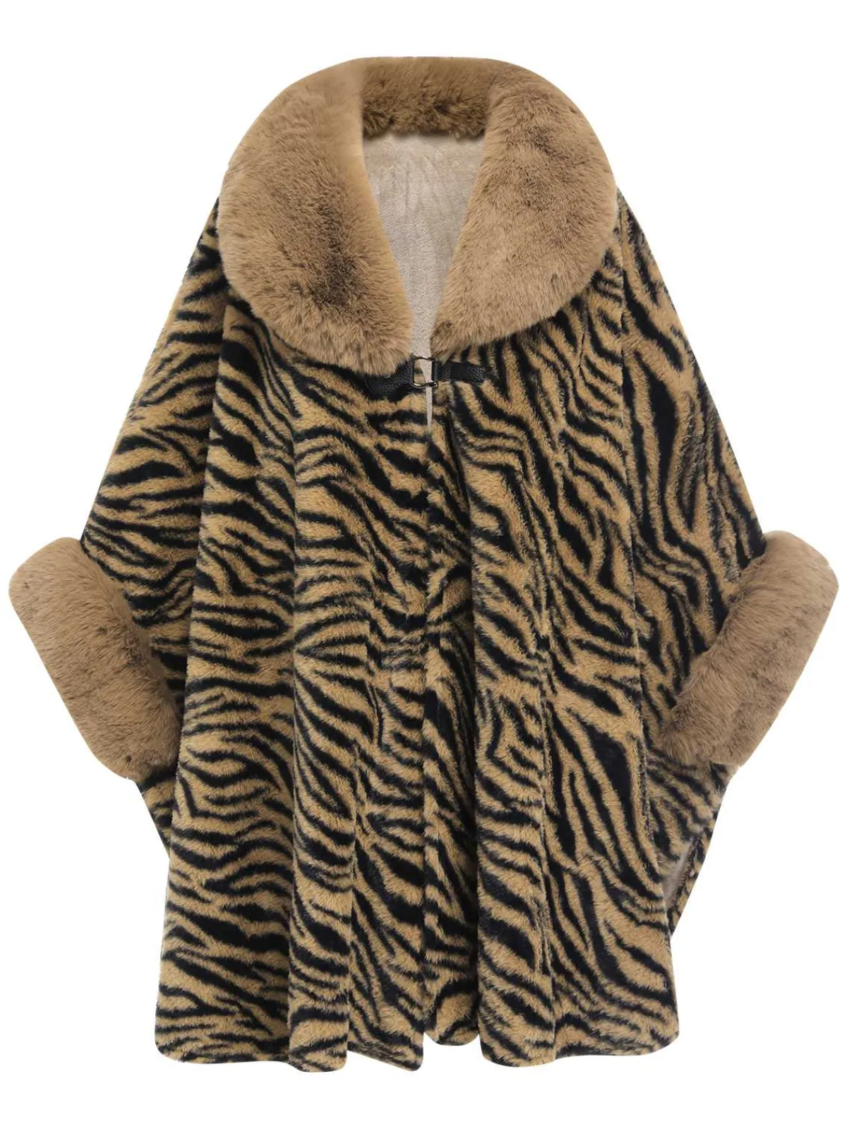 Sale Retro Stage Camel 1970s Fur Tiger Stripe Cape Coat