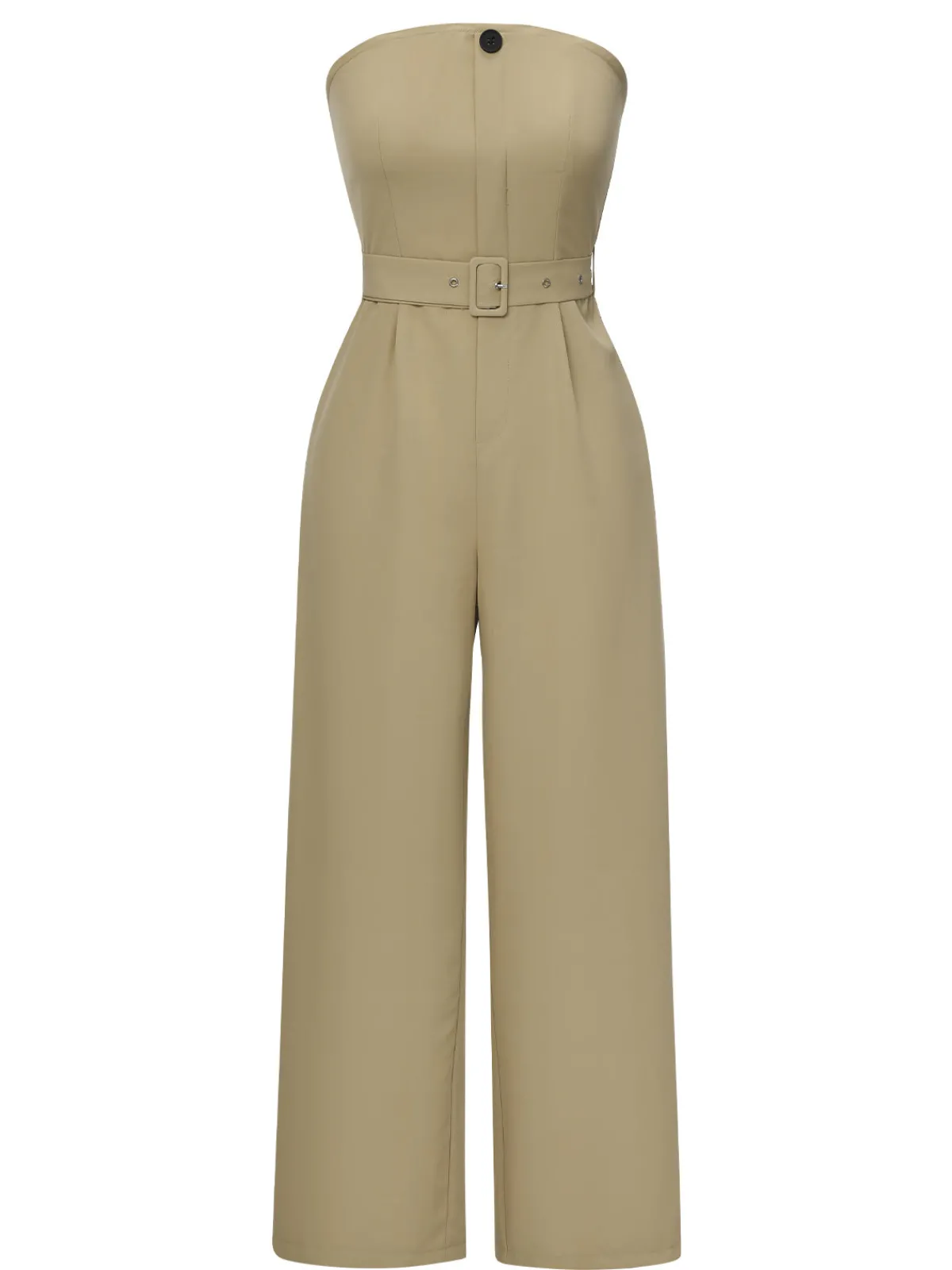 Best Retro Stage 1930s Solid Strapless Belt Jumpsuit Camel