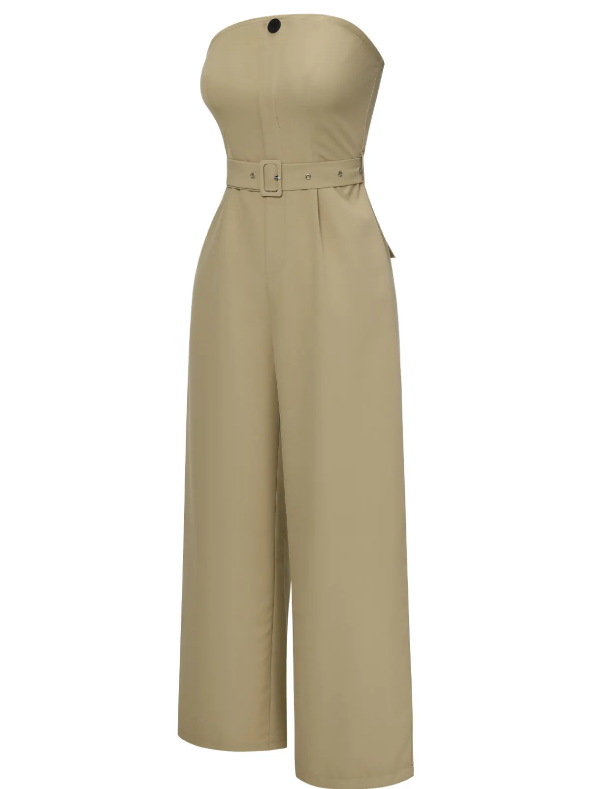 Best Retro Stage 1930s Solid Strapless Belt Jumpsuit Camel