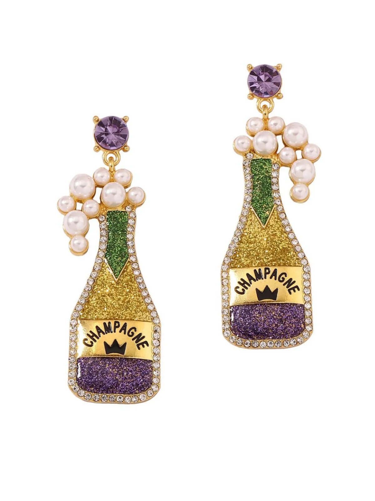 Fashion Retro Stage Carnival Champagne Bottle Pearl Earrings