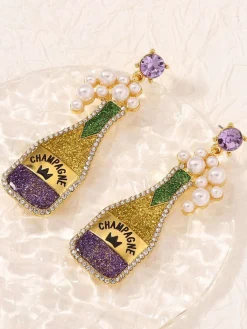 Fashion Retro Stage Carnival Champagne Bottle Pearl Earrings