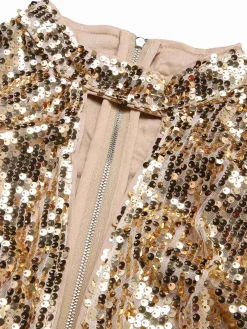 Fashion Retro Stage 1930s Keyhole Sequined Maxi Dress Champagne
