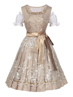 Fashion Retro Stage 1950s Puff Top & Floral Bow Dress Champagne