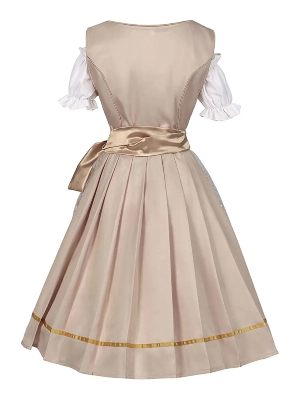 Fashion Retro Stage 1950s Puff Top & Floral Bow Dress Champagne