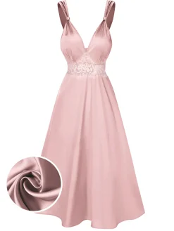 Outlet Retro Stage Champagne 1930s Solid Lace Satin Nightgown