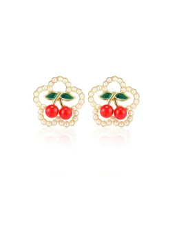 Hot Retro Stage Cherry Pearl Stud Earrings