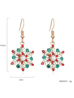 Online Retro Stage Christmas Alloy Diamond Snowflake Necklace Earring Set