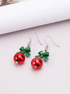 Hot Retro Stage Christmas Bow Red Bead Drop Earrings
