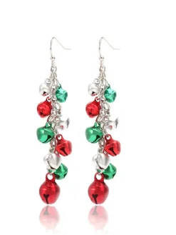 Clearance Retro Stage Christmas Contrast Red Green Bells Earrings