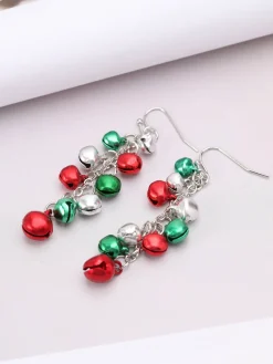 Clearance Retro Stage Christmas Contrast Red Green Bells Earrings
