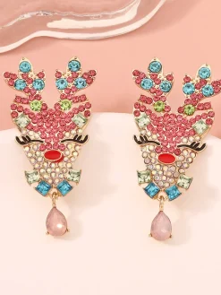 Hot Retro Stage Christmas Deer Rhinestone Earrings