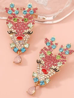 Hot Retro Stage Christmas Deer Rhinestone Earrings