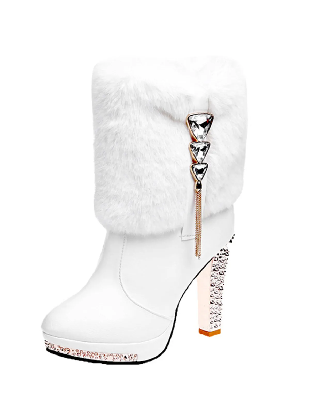 Hot Retro Stage Christmas Fur And Leather Rhinestone Boots