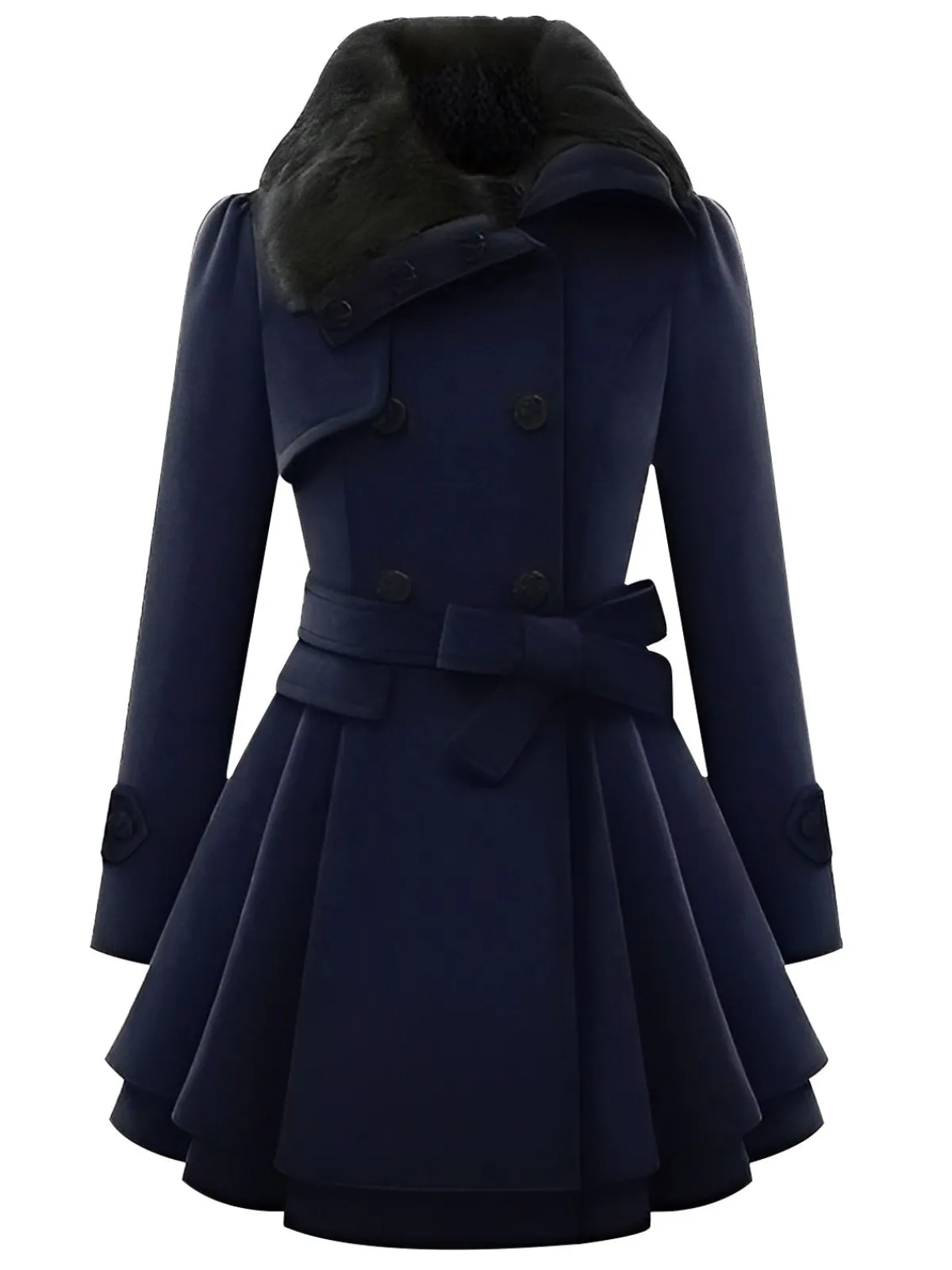 Best Retro Stage Christmas Fur Collar Waisted Woolen Coat