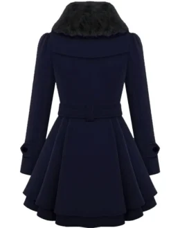 Best Retro Stage Christmas Fur Collar Waisted Woolen Coat