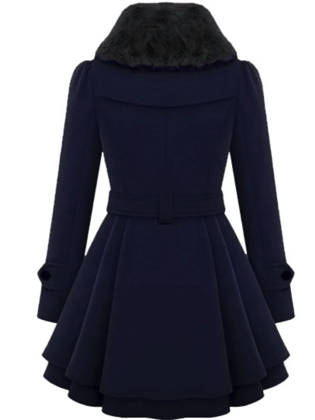 Best Retro Stage Christmas Fur Collar Waisted Woolen Coat