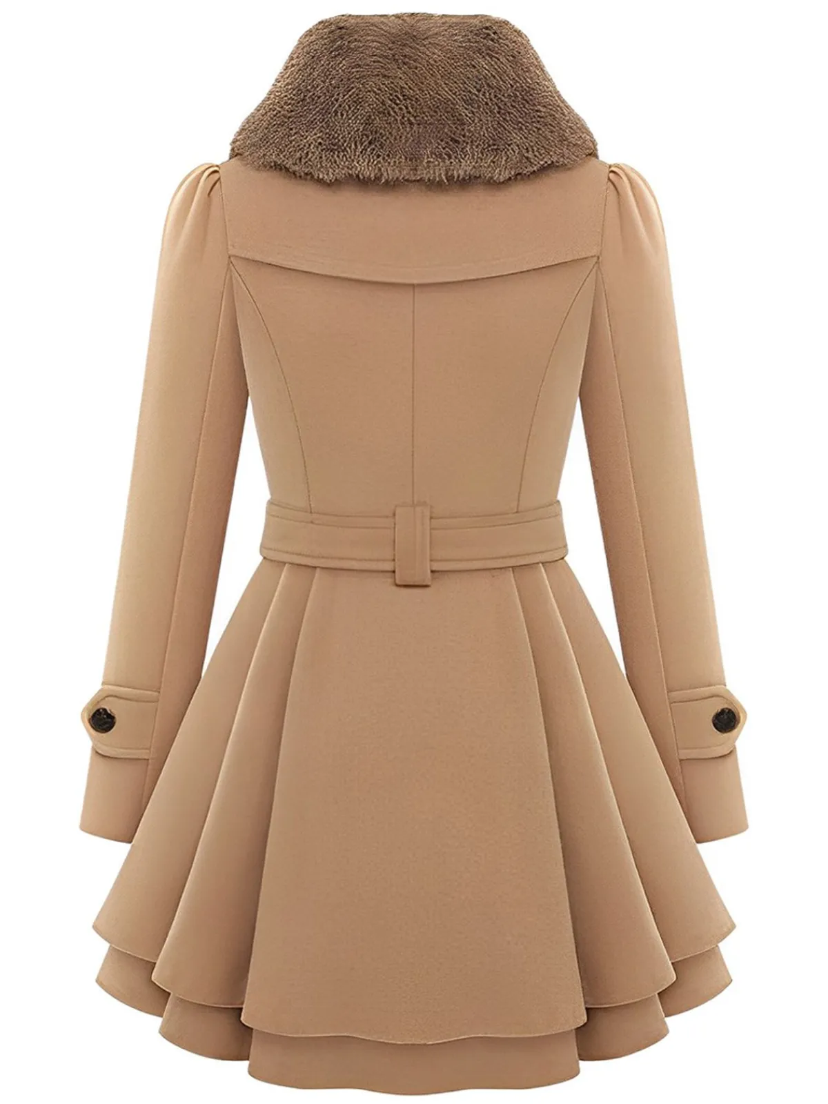 Best Retro Stage Christmas Fur Collar Waisted Woolen Coat