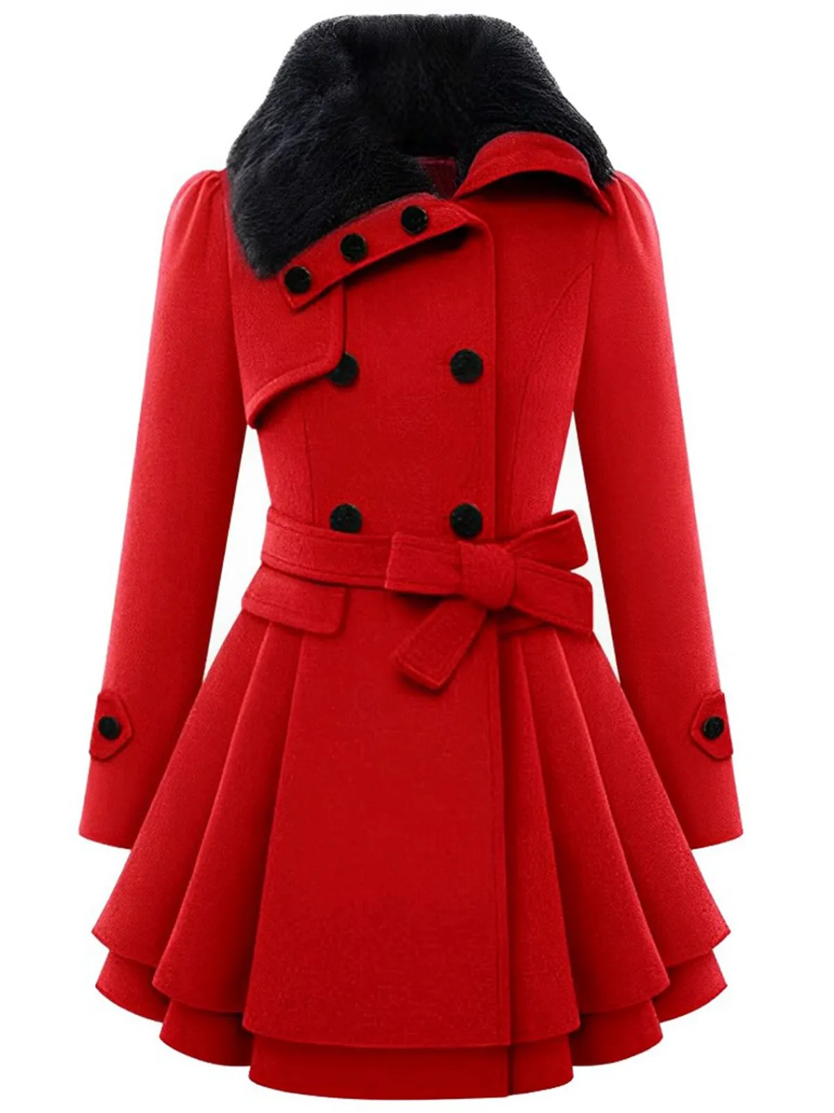 Best Retro Stage Christmas Fur Collar Waisted Woolen Coat