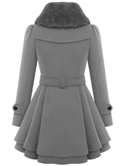 Best Retro Stage Christmas Fur Collar Waisted Woolen Coat