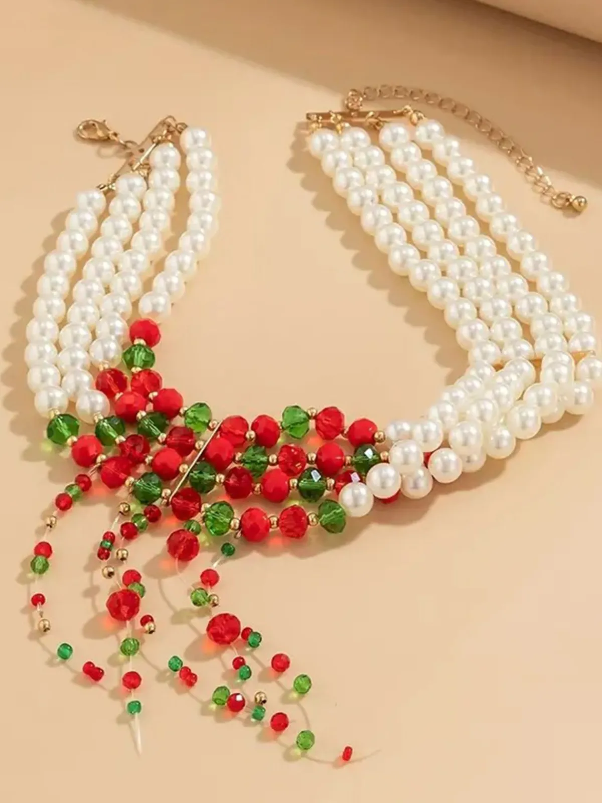 Fashion Retro Stage Christmas Multilayer Contrast Pearl Strand Necklace