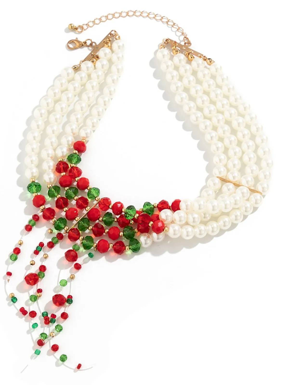 Fashion Retro Stage Christmas Multilayer Contrast Pearl Strand Necklace