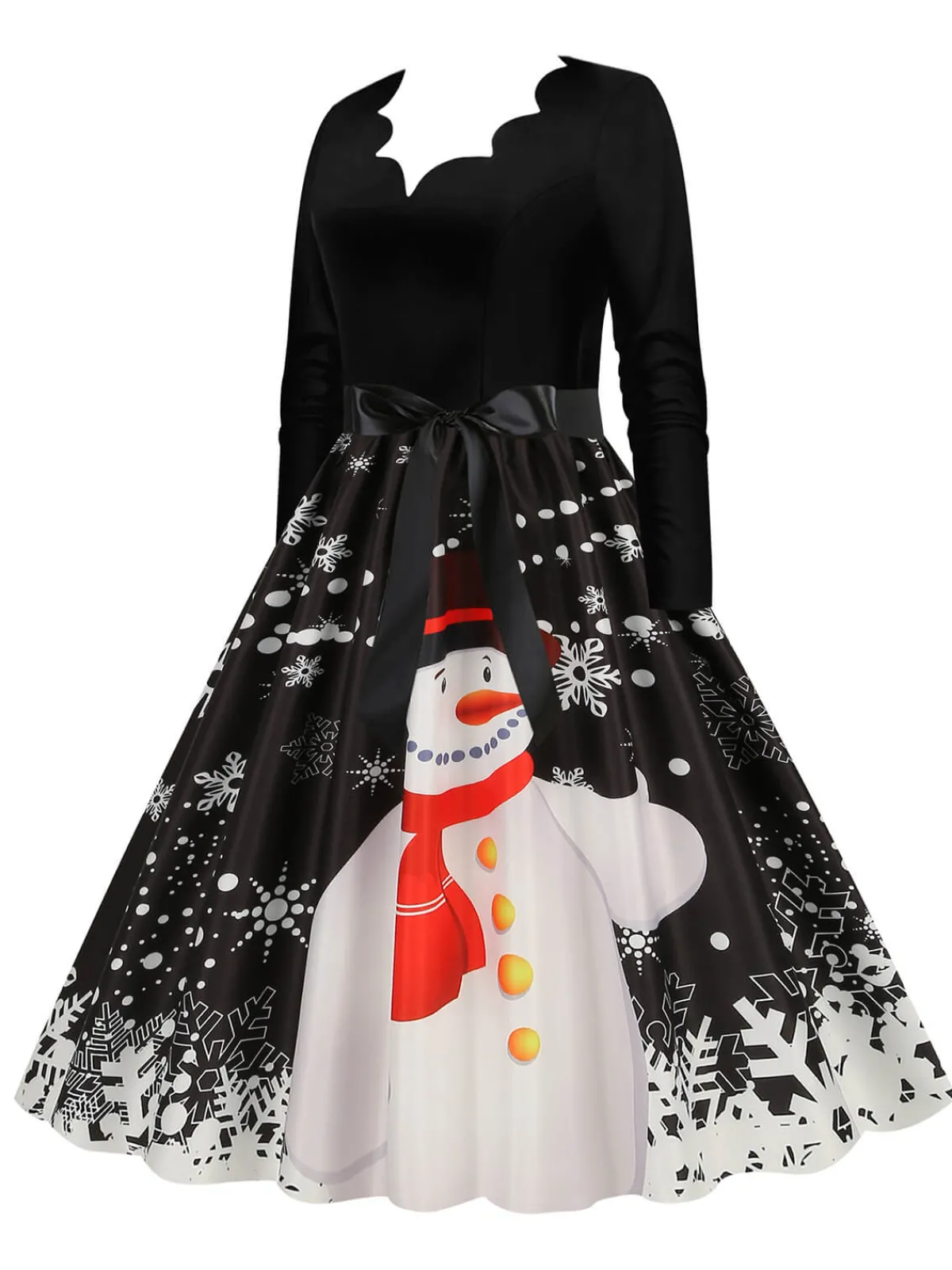 Online Retro Stage Christmas 1950s V-Neck Long Sleeve Patchwork Dress