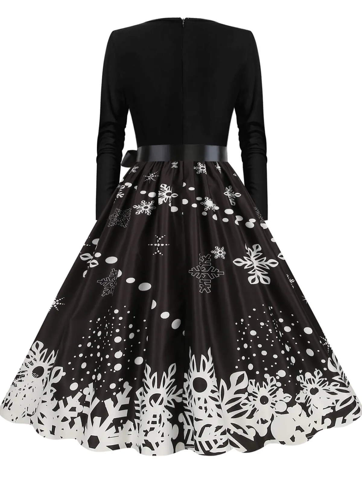 Online Retro Stage Christmas 1950s V-Neck Long Sleeve Patchwork Dress
