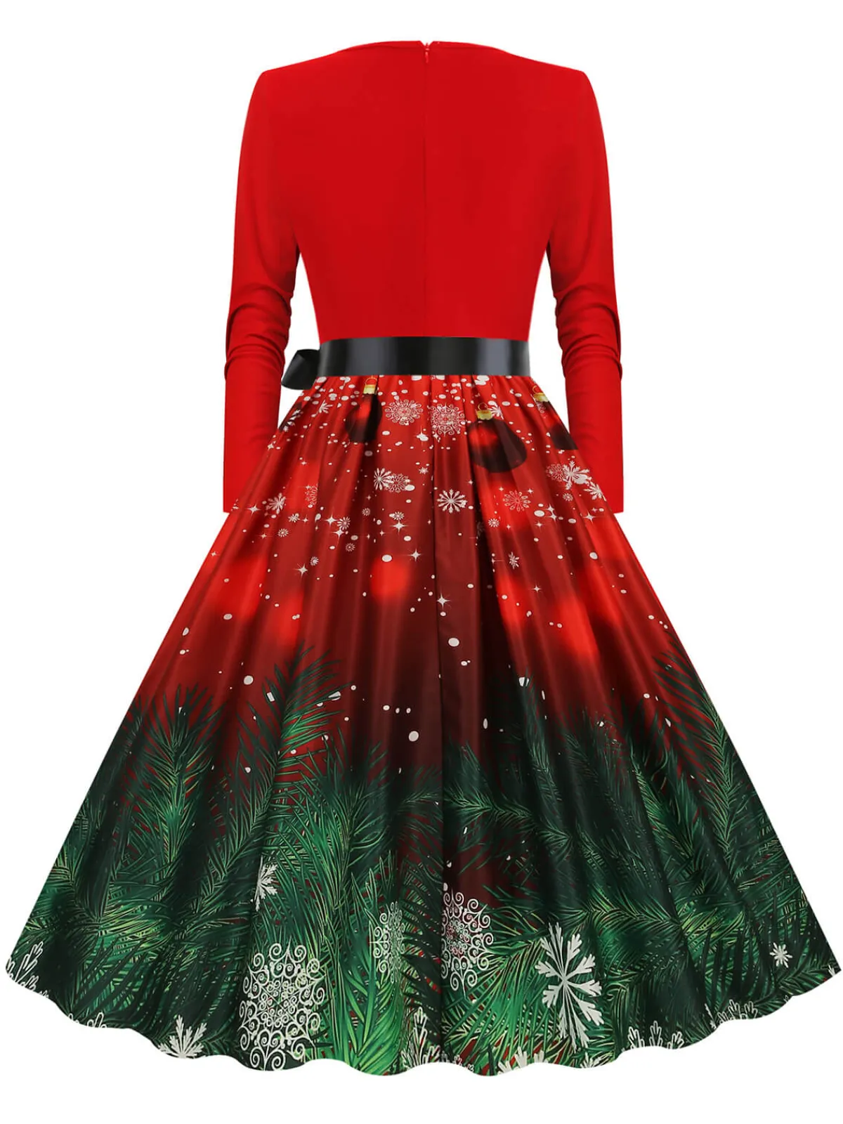 Online Retro Stage Christmas 1950s V-Neck Long Sleeve Patchwork Dress