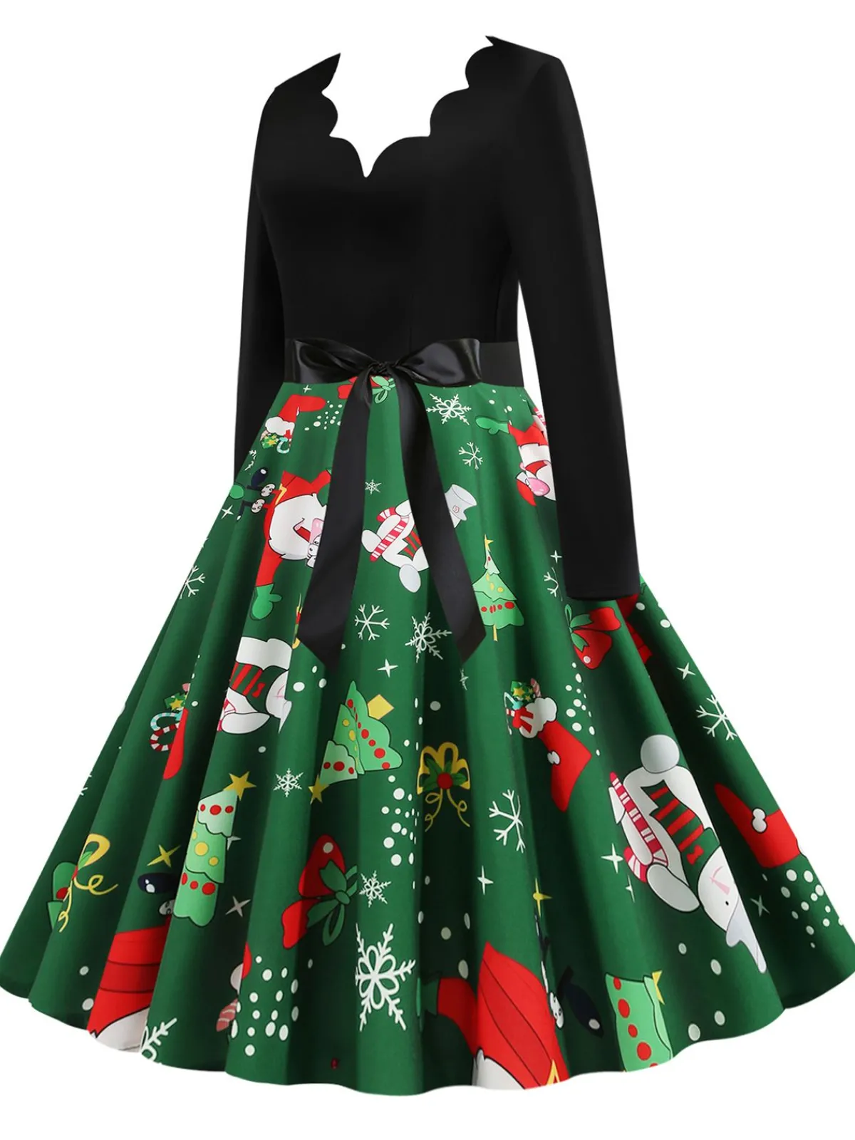 Best Retro Stage Christmas 1950s V-Neck Patchwork Swing Dress