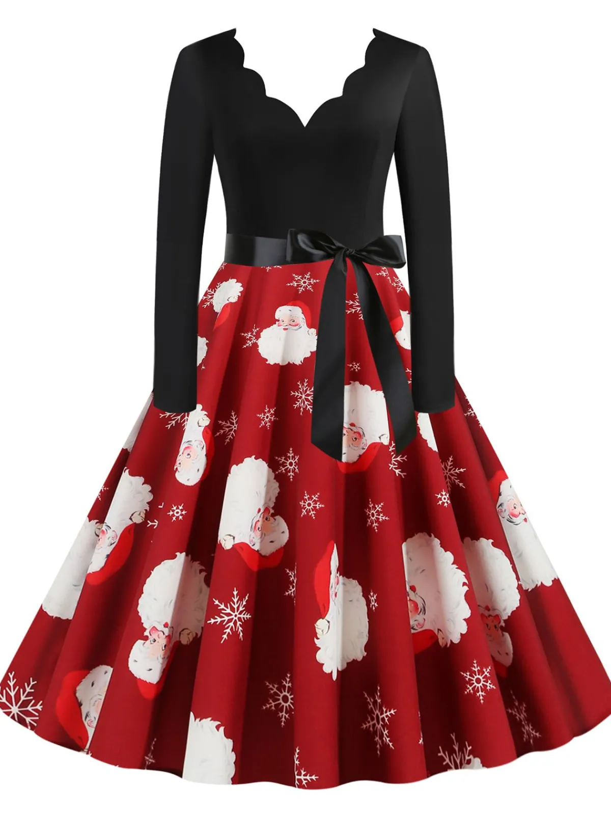Best Retro Stage Christmas 1950s V-Neck Patchwork Swing Dress