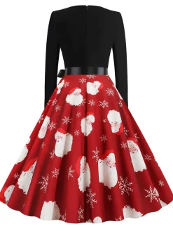 Best Retro Stage Christmas 1950s V-Neck Patchwork Swing Dress