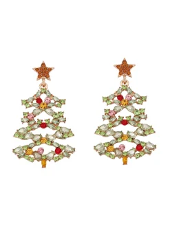 Online Retro Stage Christmas Tree Alloy Inlaid Diamond Earrings