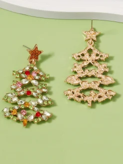 Online Retro Stage Christmas Tree Alloy Inlaid Diamond Earrings