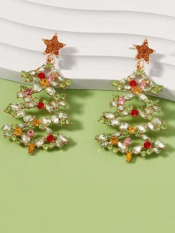 Online Retro Stage Christmas Tree Alloy Inlaid Diamond Earrings